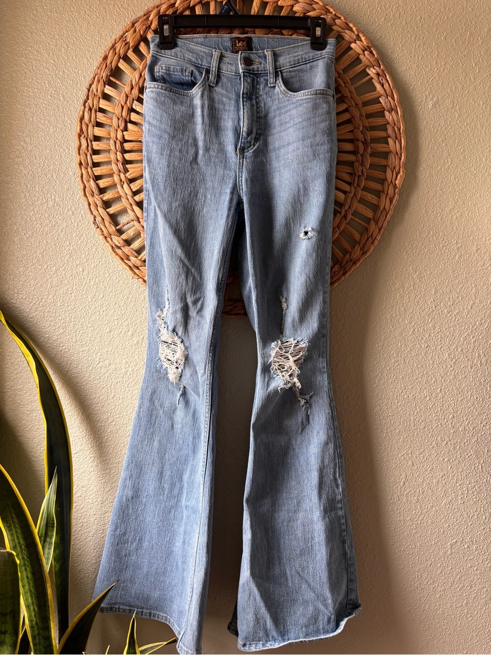 Lee Light Blue Ripped Flare Jeans